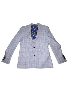 Murano Slim Fit Mens Plaid 2 Button Front Jacket-Blue/Gray-Size Small-GUC